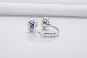 Minimalistic Sterling Silver Ring With Blue And Purple Gems, Handmade Jewelry - vikingworkshop