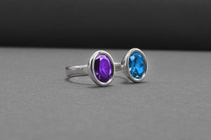 Minimalistic Sterling Silver Ring With Blue And Purple Gems, Handmade Jewelry - vikingworkshop