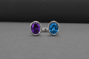 Minimalistic Sterling Silver Ring With Blue And Purple Gems, Handmade Jewelry - vikingworkshop