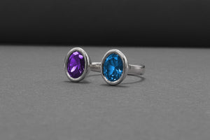 Minimalistic Sterling Silver Ring With Blue And Purple Gems, Handmade Jewelry - vikingworkshop