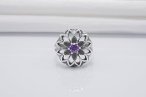 Unique Flower 925 Silver Ring With Purple Gems, Handcrafted Jewelry - vikingworkshop