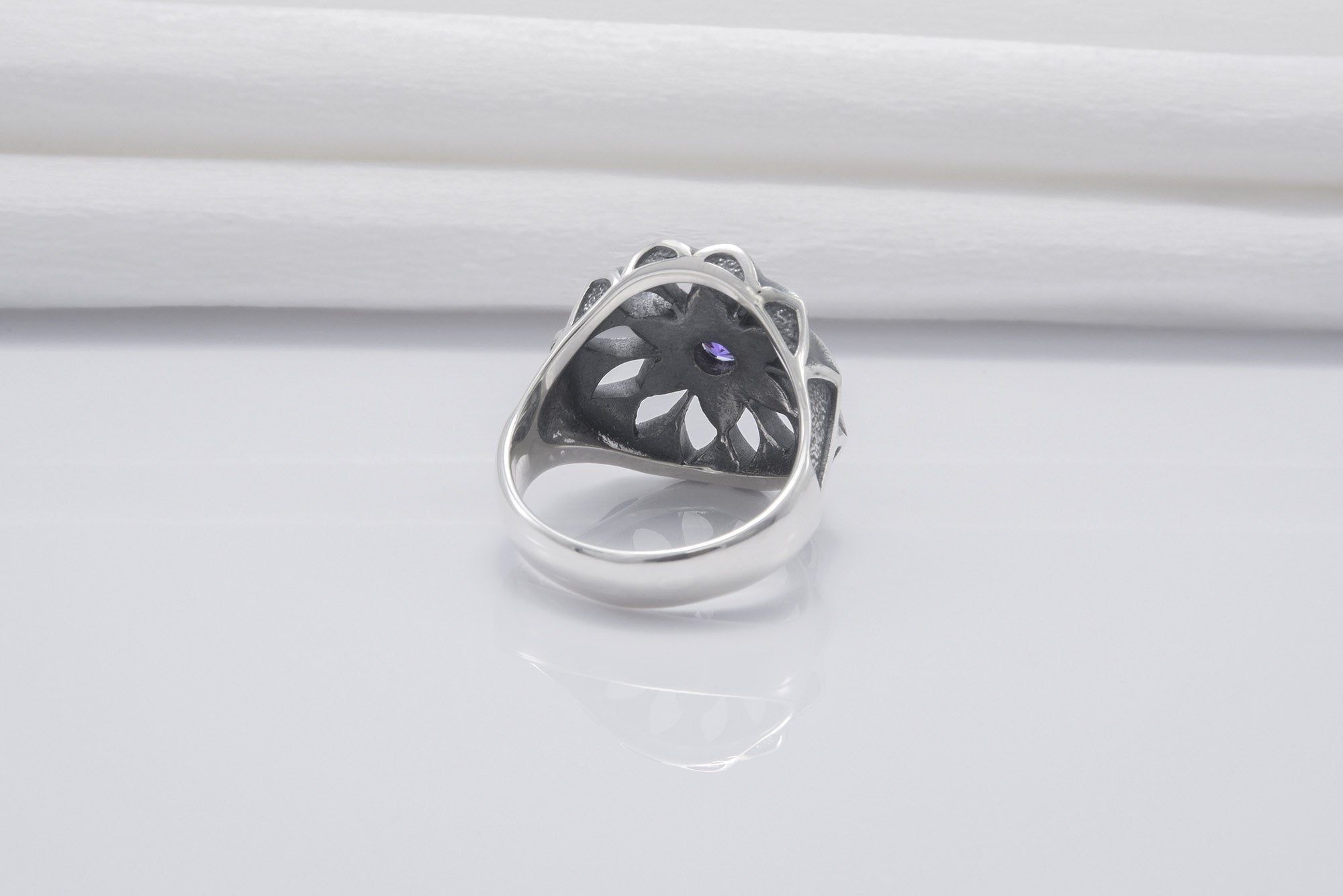 Unique Flower 925 Silver Ring With Purple Gems, Handcrafted Jewelry - vikingworkshop