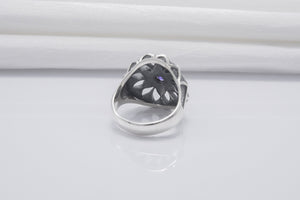 Unique Flower 925 Silver Ring With Purple Gems, Handcrafted Jewelry - vikingworkshop