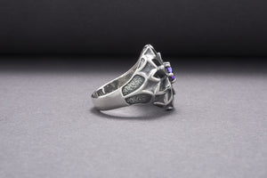 Unique Flower 925 Silver Ring With Purple Gems, Handcrafted Jewelry - vikingworkshop