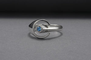 Unique Round 925 Silver Ring With Blue Gem, Handcrafted Jewelry - vikingworkshop