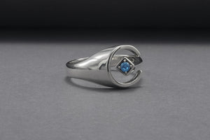 Unique Round 925 Silver Ring With Blue Gem, Handcrafted Jewelry - vikingworkshop