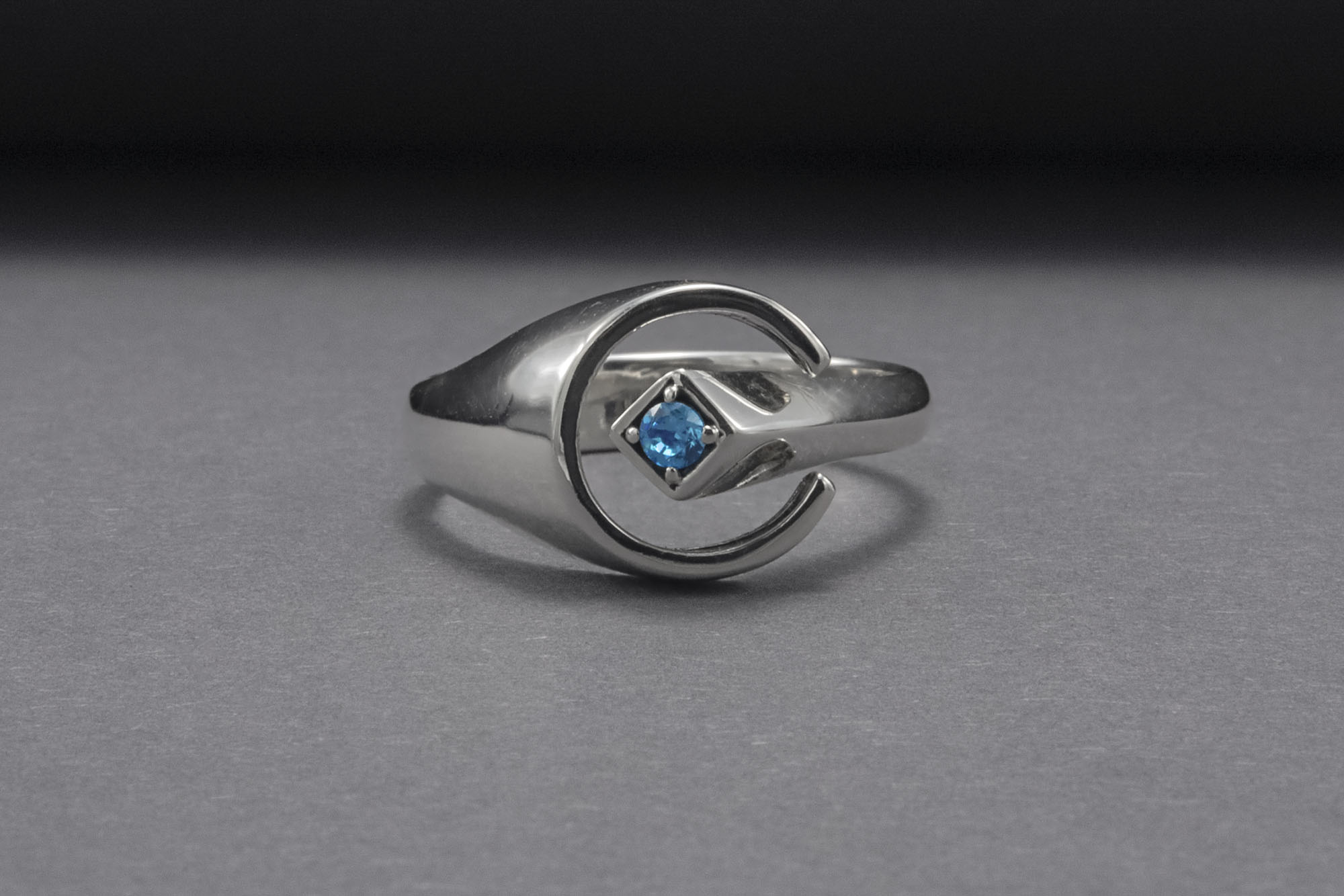 Unique Round 925 Silver Ring With Blue Gem, Handcrafted Jewelry - vikingworkshop