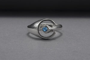 Unique Round 925 Silver Ring With Blue Gem, Handcrafted Jewelry - vikingworkshop