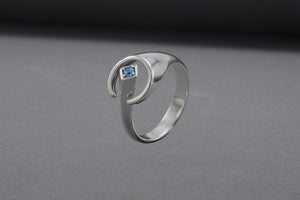 Unique Round 925 Silver Ring With Blue Gem, Handcrafted Jewelry - vikingworkshop