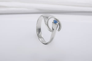 Unique Round 925 Silver Ring With Blue Gem, Handcrafted Jewelry - vikingworkshop