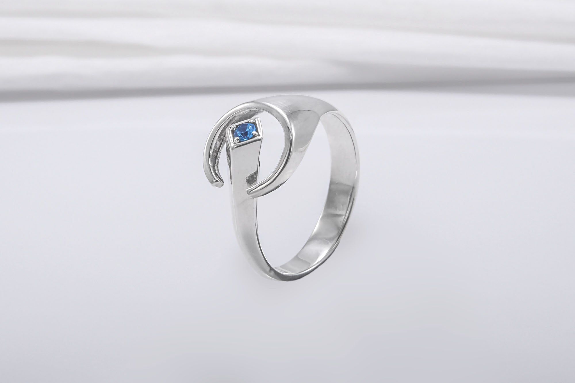 Unique Round 925 Silver Ring With Blue Gem, Handcrafted Jewelry - vikingworkshop