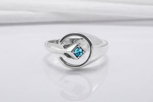 Unique Round 925 Silver Ring With Blue Gem, Handcrafted Jewelry - vikingworkshop