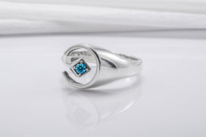 Unique Round 925 Silver Ring With Blue Gem, Handcrafted Jewelry - vikingworkshop