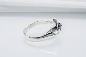 925 Silver Square Ring with Purple Gem, Handmade Classic Jewelry - vikingworkshop