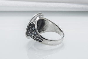 925 Silver Ring With Leaves Ornament And Gems, Handmade Jewelry - vikingworkshop