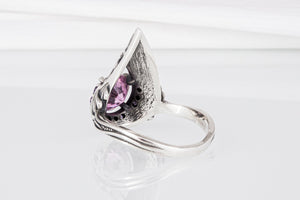 Sterling Silver Unique Leaves Pattern Ring, Handmade Fashion Jewelry - vikingworkshop