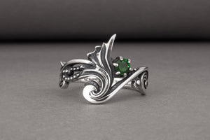 925 Silver Modern Art Ring with Green Gem, Handmade Fashion Jewelry - vikingworkshop