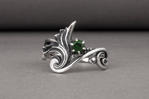 925 Silver Modern Art Ring with Green Gem, Handmade Fashion Jewelry - vikingworkshop