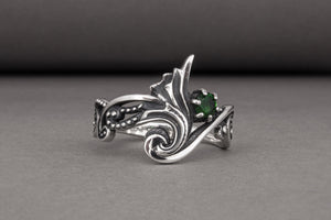 925 Silver Modern Art Ring with Green Gem, Handmade Fashion Jewelry - vikingworkshop