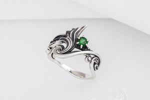 925 Silver Modern Art Ring with Green Gem, Handmade Fashion Jewelry - vikingworkshop