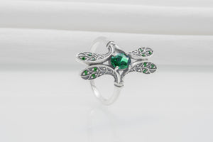 925 Silver Handmade Ring With Green Gems, Unique Fashion Jewelry - vikingworkshop