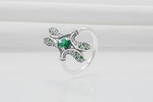 925 Silver Handmade Ring With Green Gems, Unique Fashion Jewelry - vikingworkshop