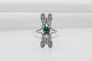 925 Silver Handmade Ring With Green Gems, Unique Fashion Jewelry - vikingworkshop