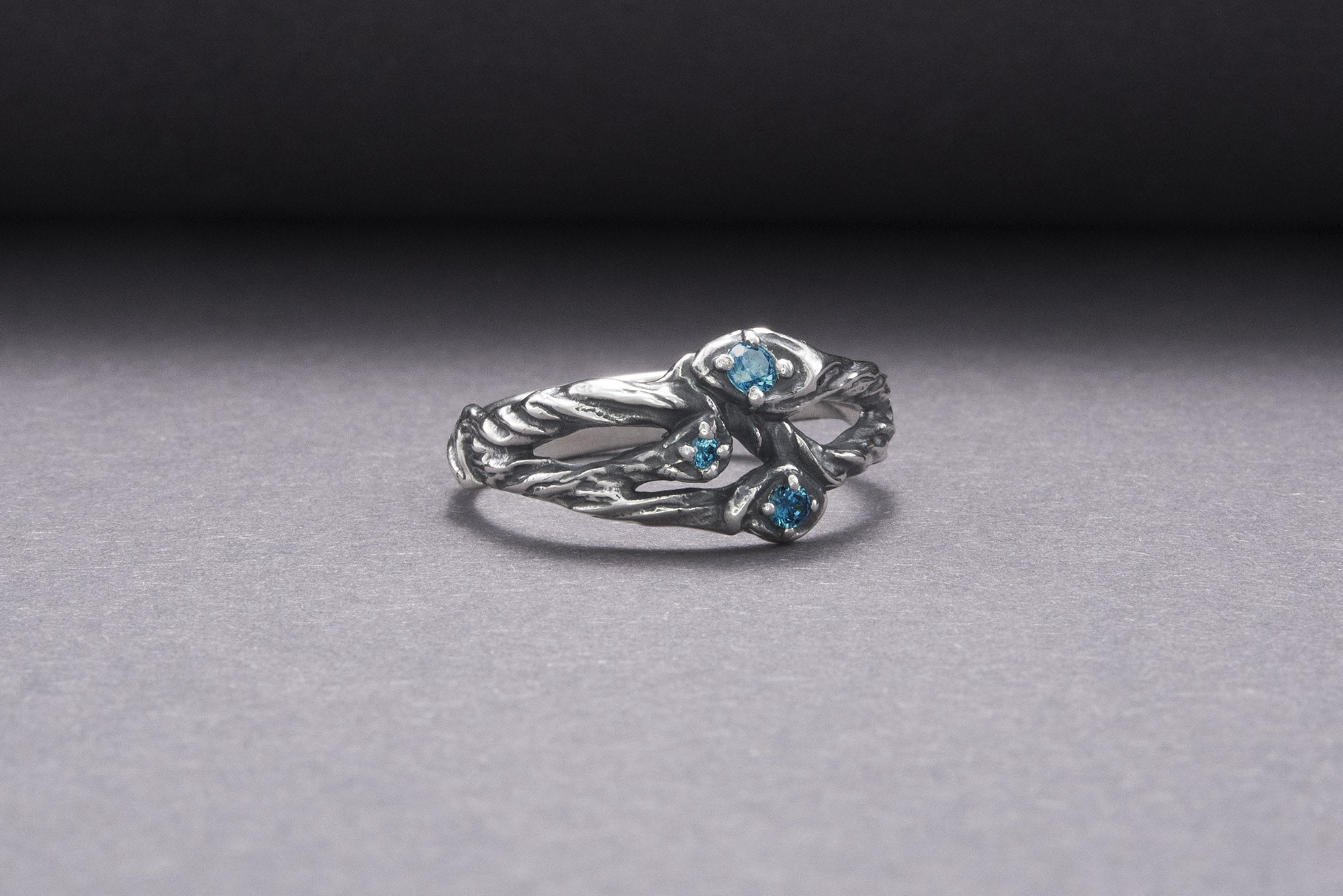 925 Silver Handmade Ring With Blue Gems, Unique Fashion Jewelry - vikingworkshop