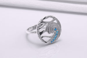 Minimalist Round 950 Platinum Ring with Waves and Gems, Unique Fashion Jewelry - vikingworkshop