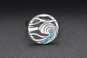 Minimalist Round 950 Platinum Ring with Waves and Gems, Unique Fashion Jewelry - vikingworkshop