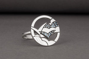 Minimalistic Round 925 Silver Ring with Clouds and Blue Gems, Unique Fashion Jewelry - vikingworkshop