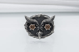 925 Silver Owl Ring With Gems, Handmade Jewelry - vikingworkshop