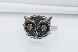 925 Silver Owl Ring With Gems, Handmade Jewelry - vikingworkshop