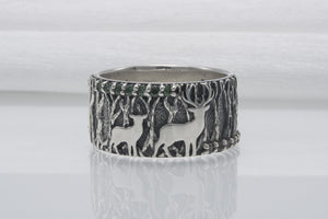 Forest And Wood Texture 925 Silver Ring With Gems Sterling Silver Jewelry - vikingworkshop