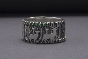 Forest And Wood Texture 925 Silver Ring With Gems Sterling Silver Jewelry - vikingworkshop