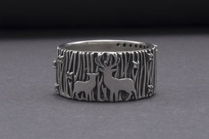 Forest And Wood Texture 925 Silver Ring With Gems Sterling Silver Jewelry - vikingworkshop