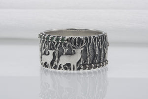 Forest And Wood Texture 925 Silver Ring With Gems Sterling Silver Jewelry - vikingworkshop