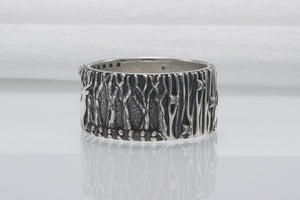 Forest And Wood Texture 925 Silver Ring With Gems Sterling Silver Jewelry - vikingworkshop