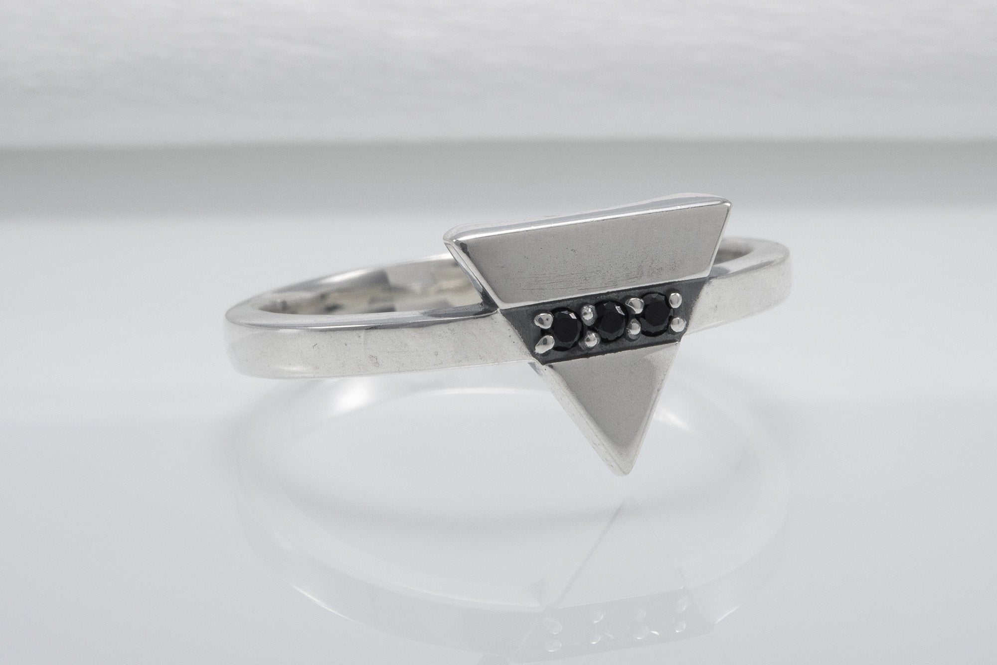 Triangle Minimalistic Sterling Silver Ring With Gems, Handmade Jewelry - vikingworkshop