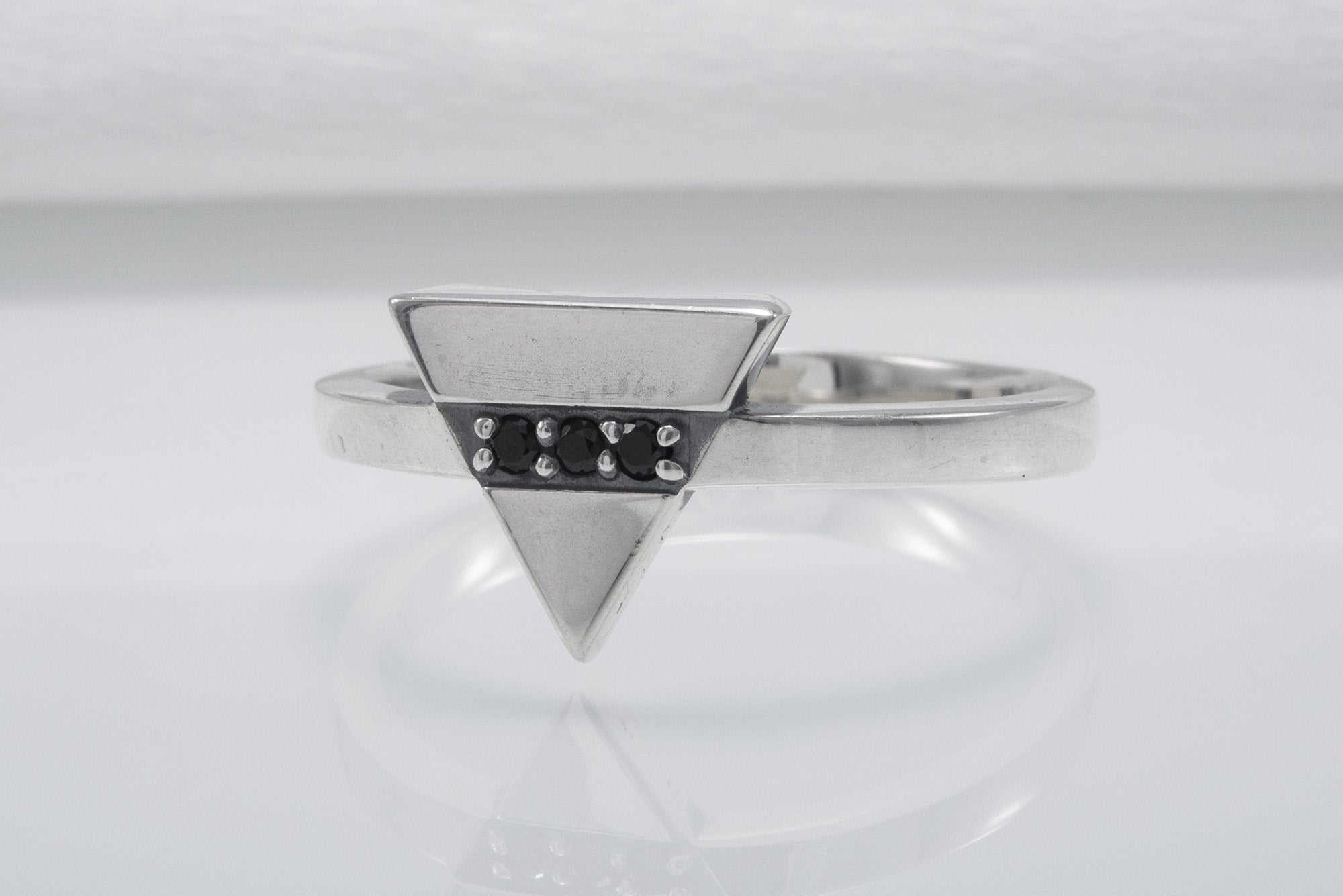 Triangle Minimalistic Sterling Silver Ring With Gems, Handmade Jewelry - vikingworkshop