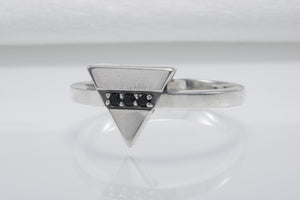 Triangle Minimalistic Sterling Silver Ring With Gems, Handmade Jewelry - vikingworkshop