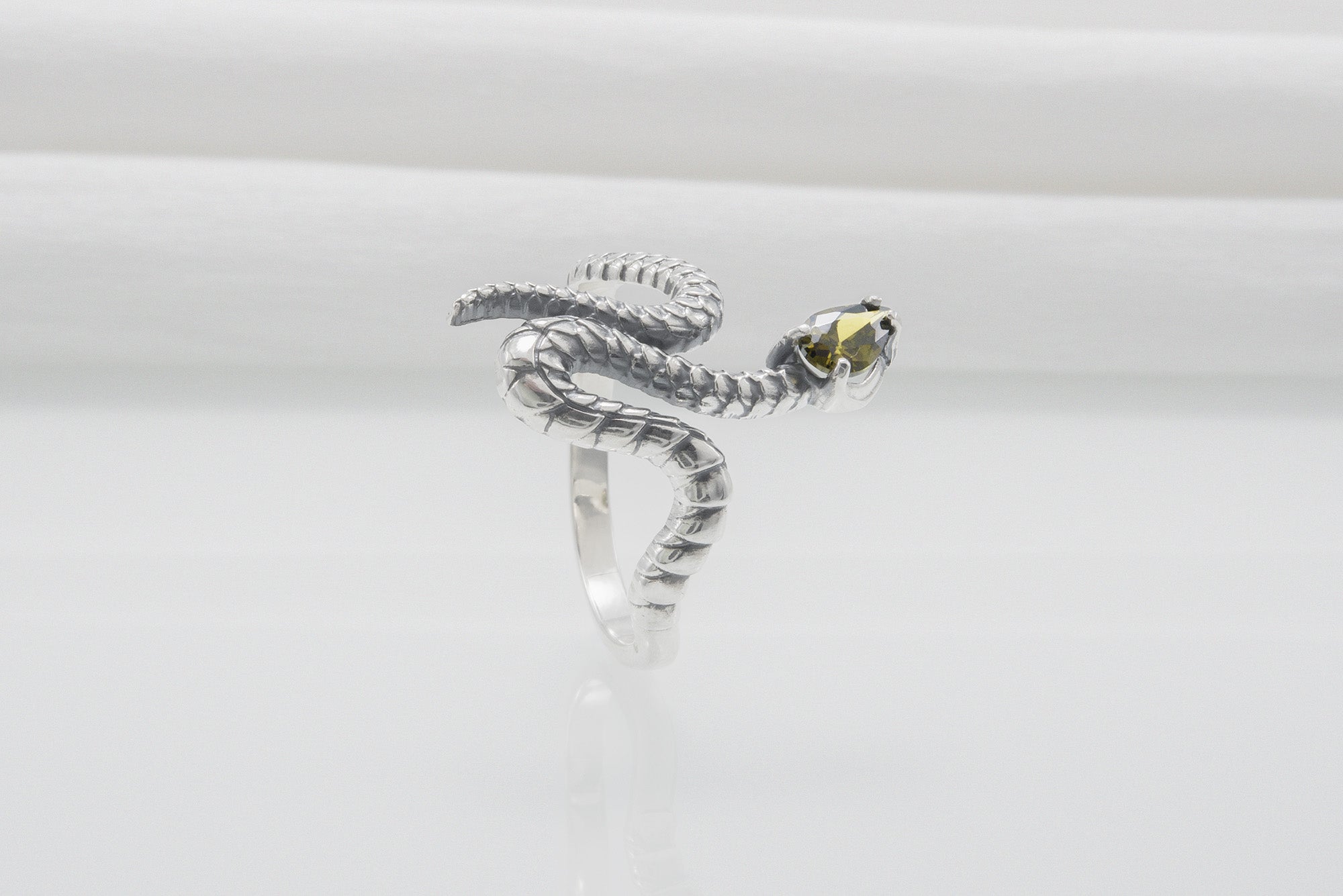 Snake Minimalistic 925 Silver Ring With Yellow Gem, Handcrafted Jewelry - vikingworkshop