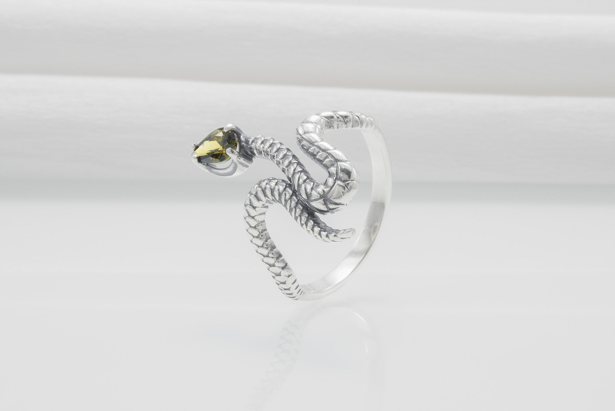 Snake Minimalistic 925 Silver Ring With Yellow Gem, Handcrafted Jewelry - vikingworkshop