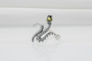 Snake Minimalistic 925 Silver Ring With Yellow Gem, Handcrafted Jewelry - vikingworkshop