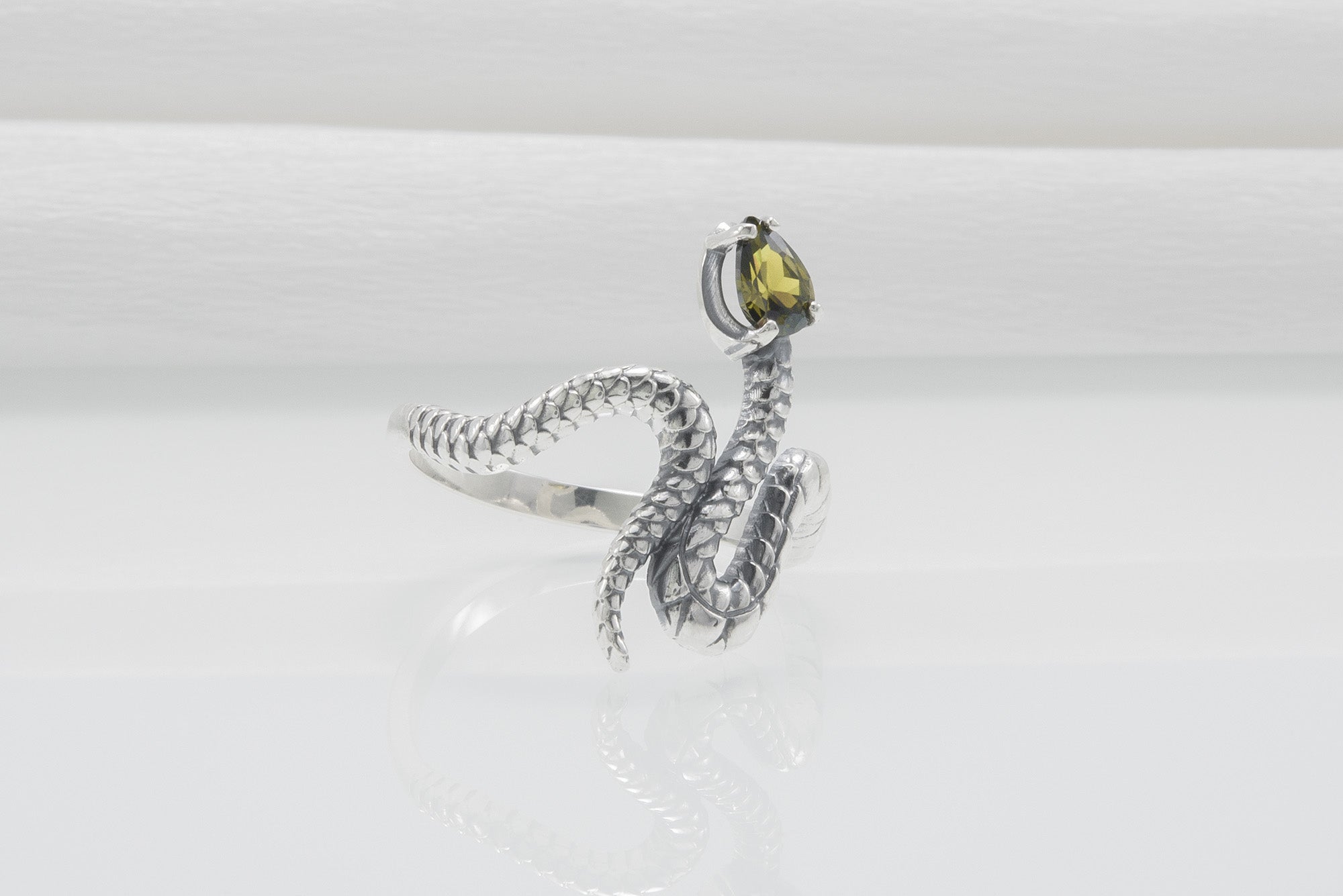 Snake Minimalistic 925 Silver Ring With Yellow Gem, Handcrafted Jewelry - vikingworkshop