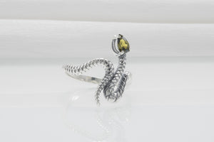 Snake Minimalistic 925 Silver Ring With Yellow Gem, Handcrafted Jewelry - vikingworkshop