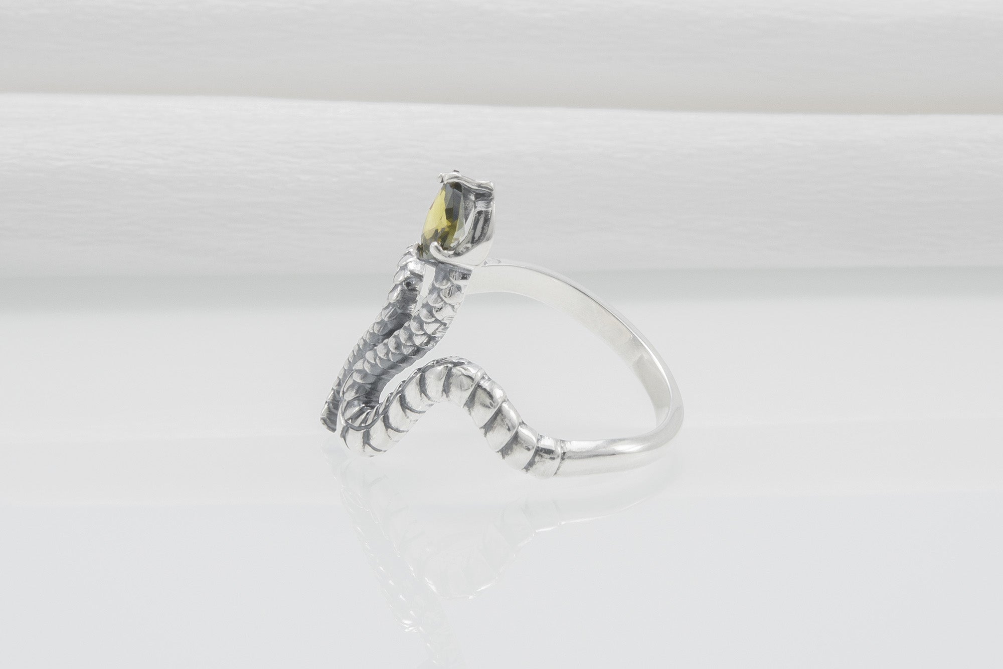 Snake Minimalistic 925 Silver Ring With Yellow Gem, Handcrafted Jewelry - vikingworkshop