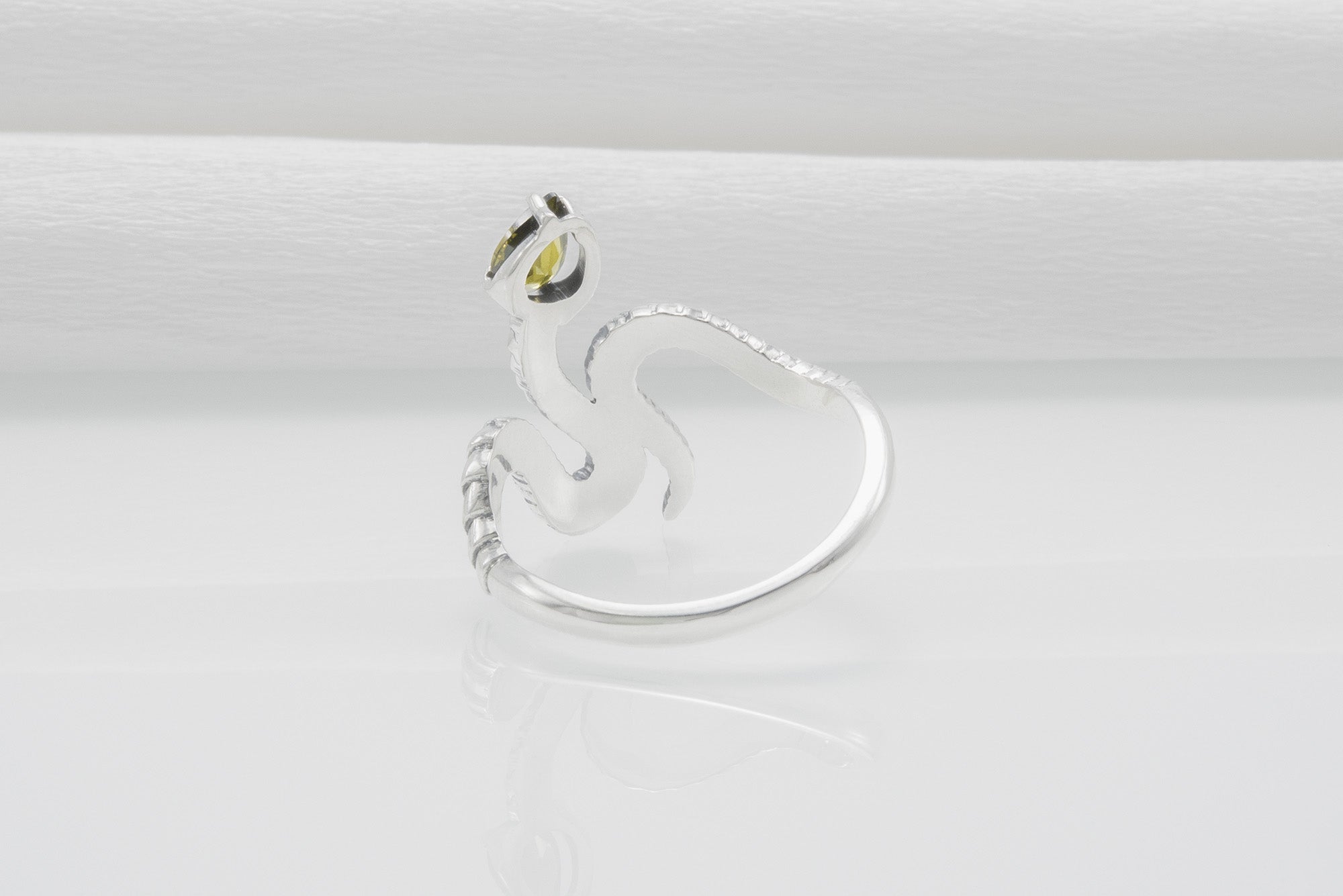 Snake Minimalistic 925 Silver Ring With Yellow Gem, Handcrafted Jewelry - vikingworkshop