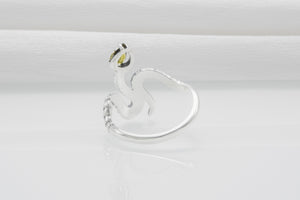 Snake Minimalistic 925 Silver Ring With Yellow Gem, Handcrafted Jewelry - vikingworkshop