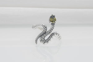 Snake Minimalistic 925 Silver Ring With Yellow Gem, Handcrafted Jewelry - vikingworkshop